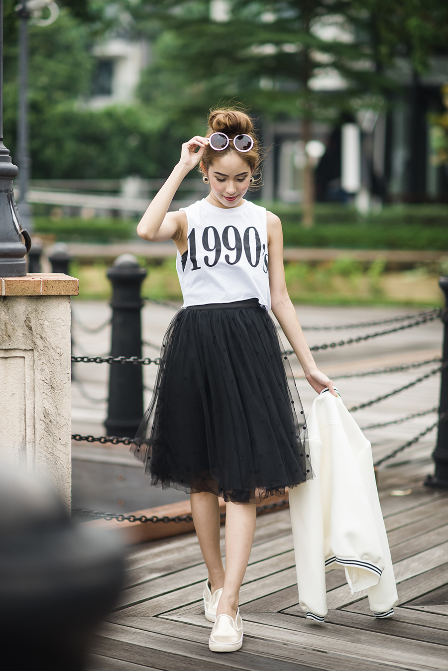 Popo Tulle midi skirt in black dot