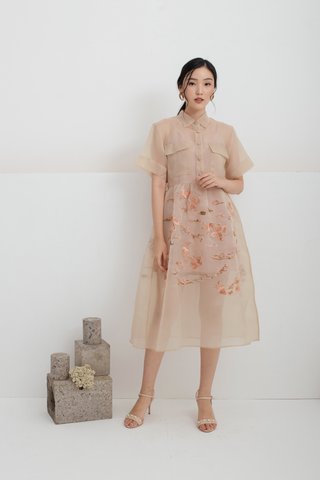 Yu Koi Embroidered dress in Nude