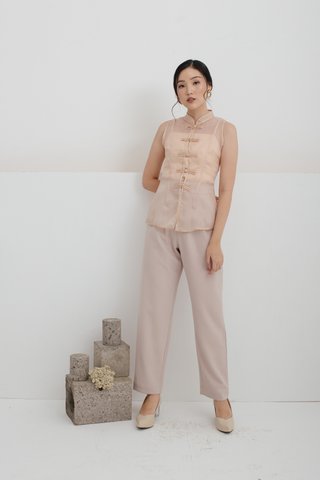 Olivia Pleats and Loops Highwaisted Pants in Beige 